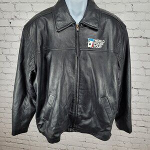 World Poker Tour Burk's Bay Black Genuine Leather Full Zip Jacket Size XL